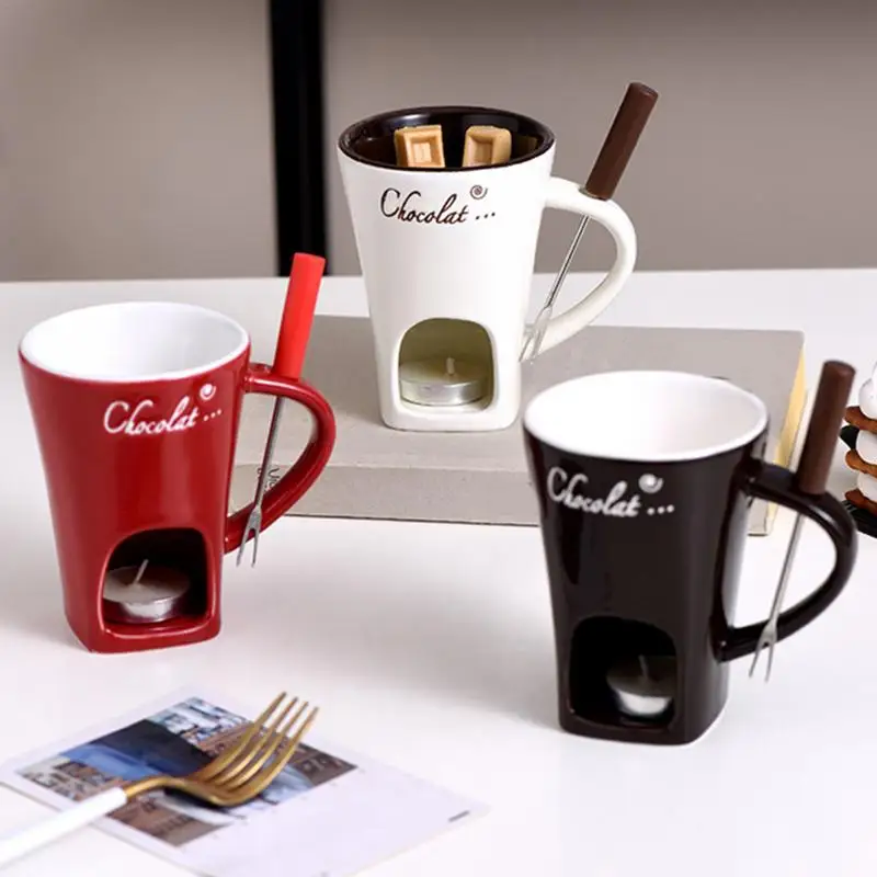 Chocolate fondue M UG fondue set ceramic melting cup butter heater heating tea light melting for candy and chocolate