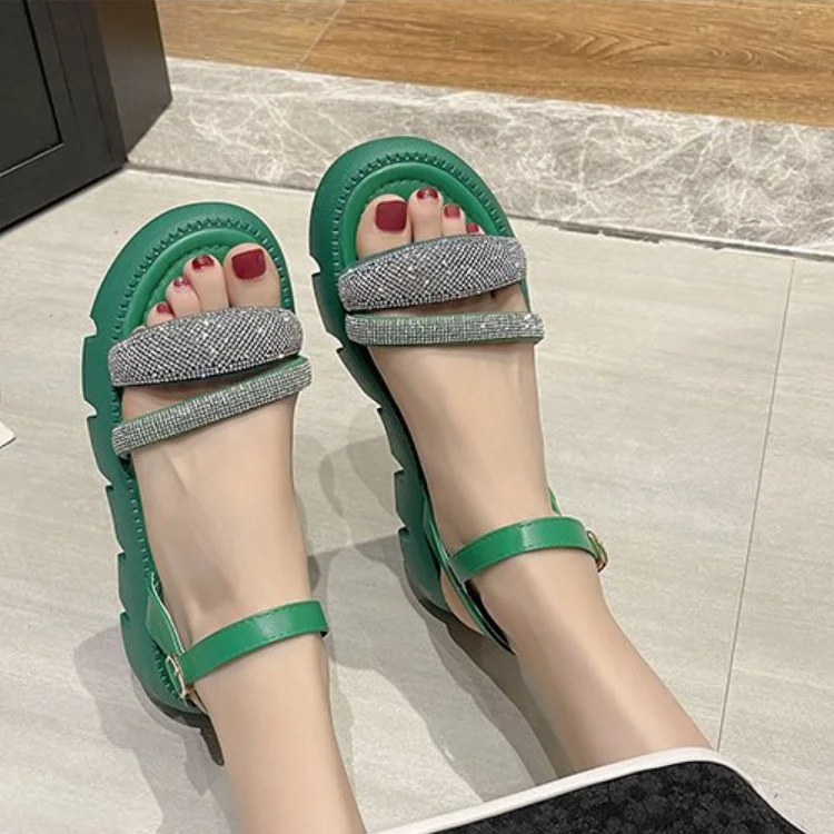 Sandali Decorativi Con Paillettes Chunky Moda Donna All-Match Platform Gladiator Shoes Sandali Con Fibbia A Una Linea Open-Toe Con Tacco Medio