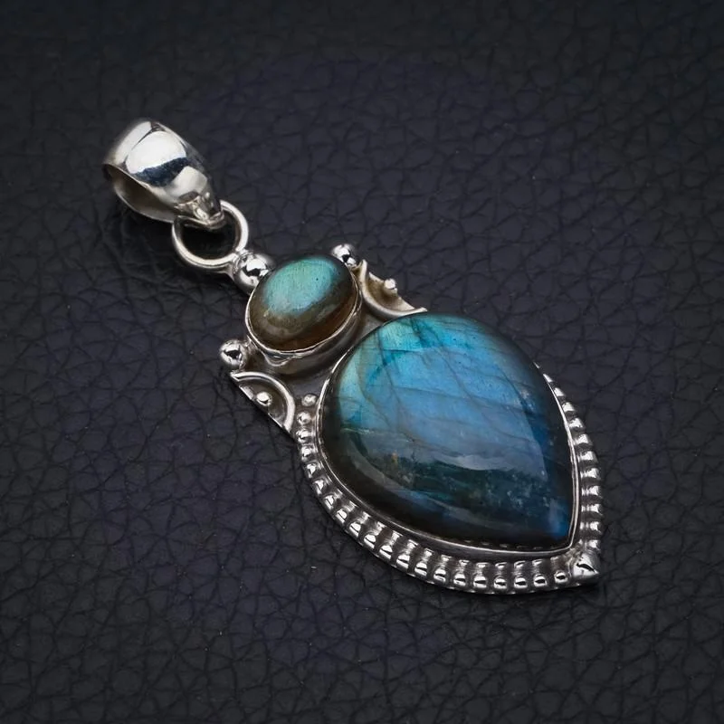 

StarGems Natural Blue Fire Labradorite Handmade 925 Sterling Silver Pendant 1.75" F5236