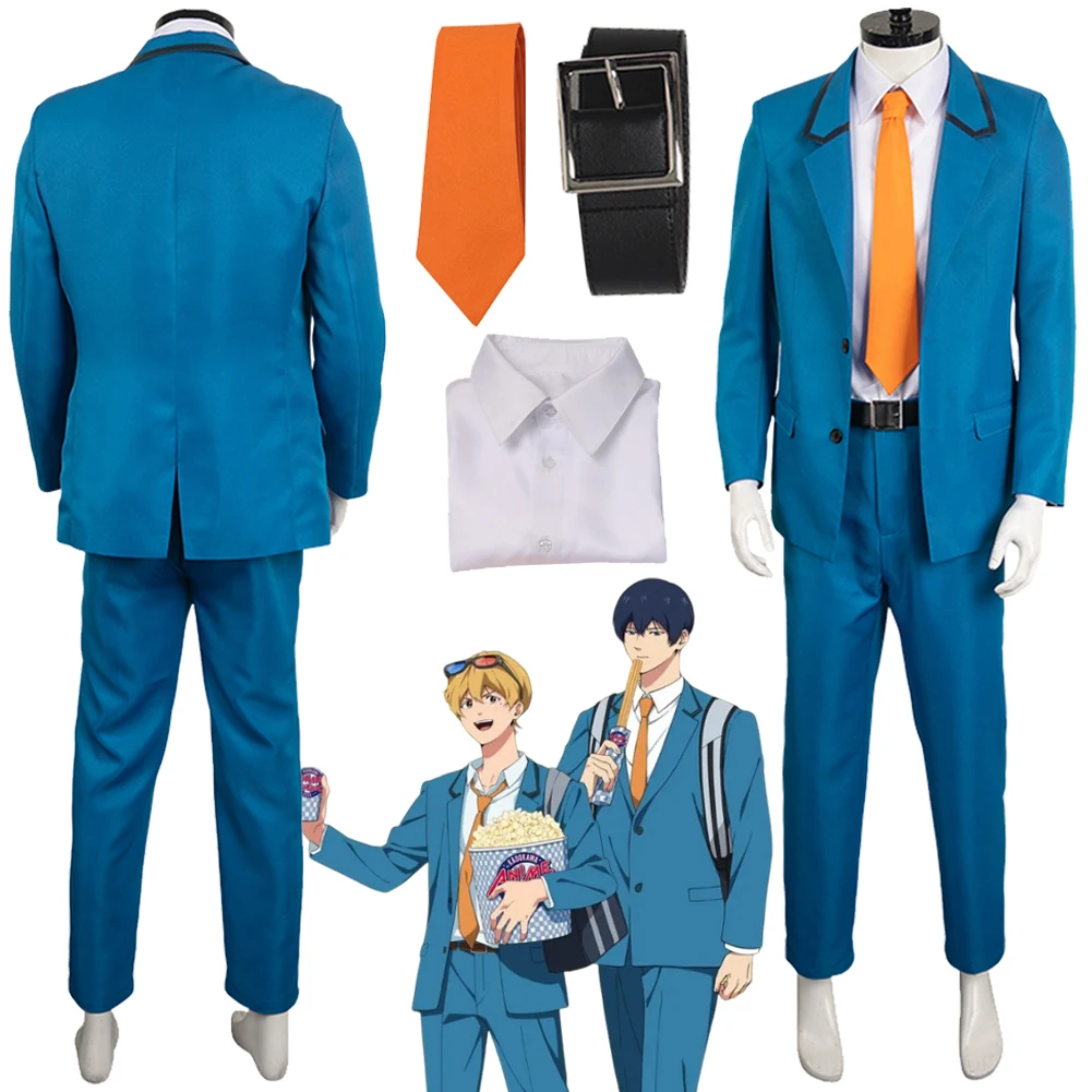 

Kiyomine Haruka Cosplay Fantasy School Uniform Anime Boukyaku Cosplay Battery Disguise Blue Suits Orange Tie Men Halloween Suits