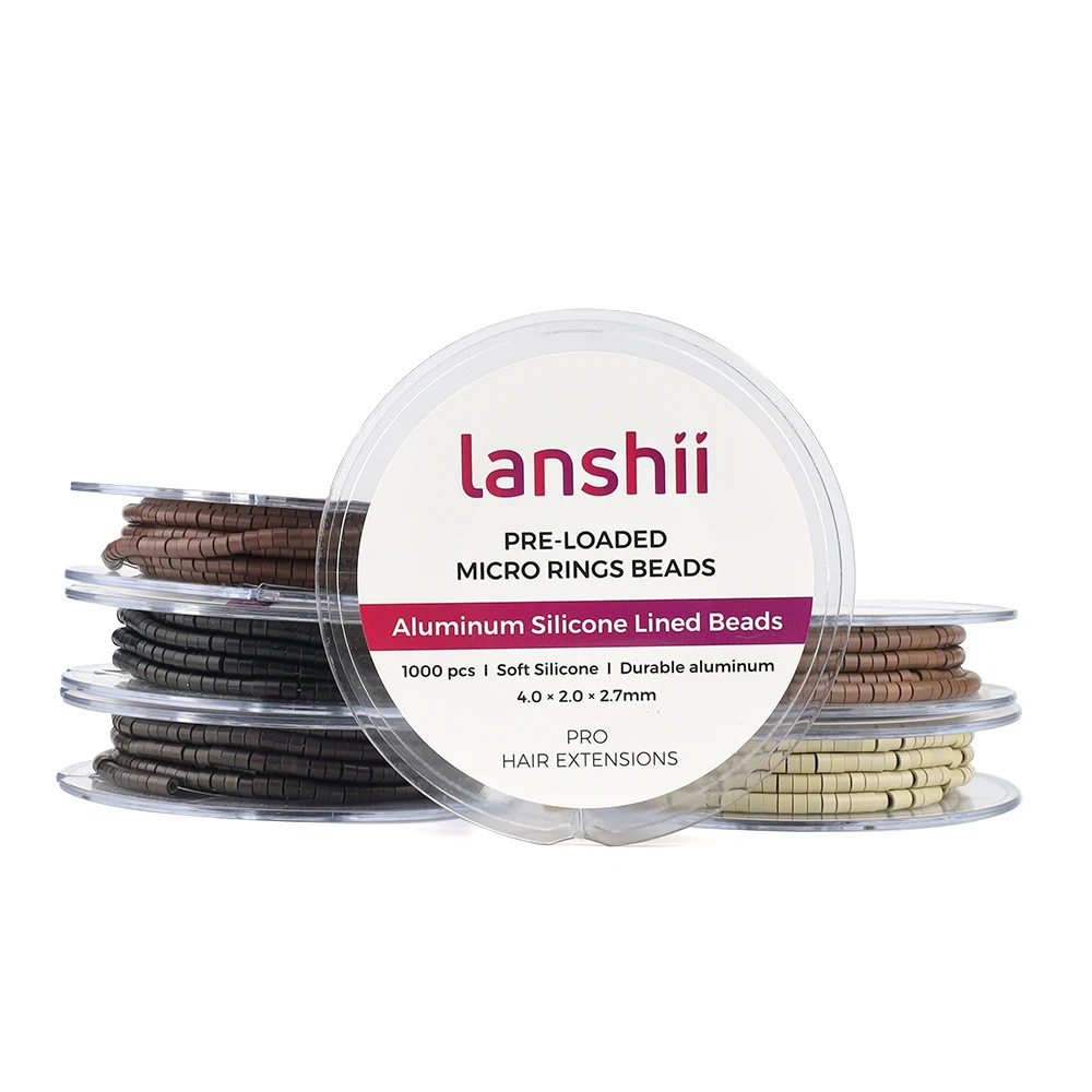 Lanshii 1000개 미리 충전된 실리콘 라이닝 마이크로 링 비즈(헤어 익스텐션용), 4.0×2.0×2.7mm 스풀 롤