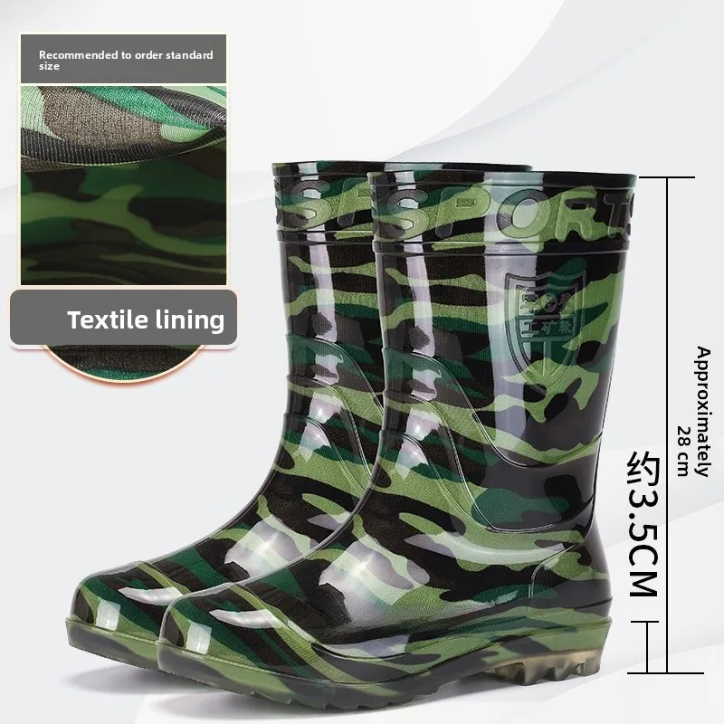Bottes de pluie camouflage mi-mollet homme - Chaussures travail extérieur antidérapantes chaudes