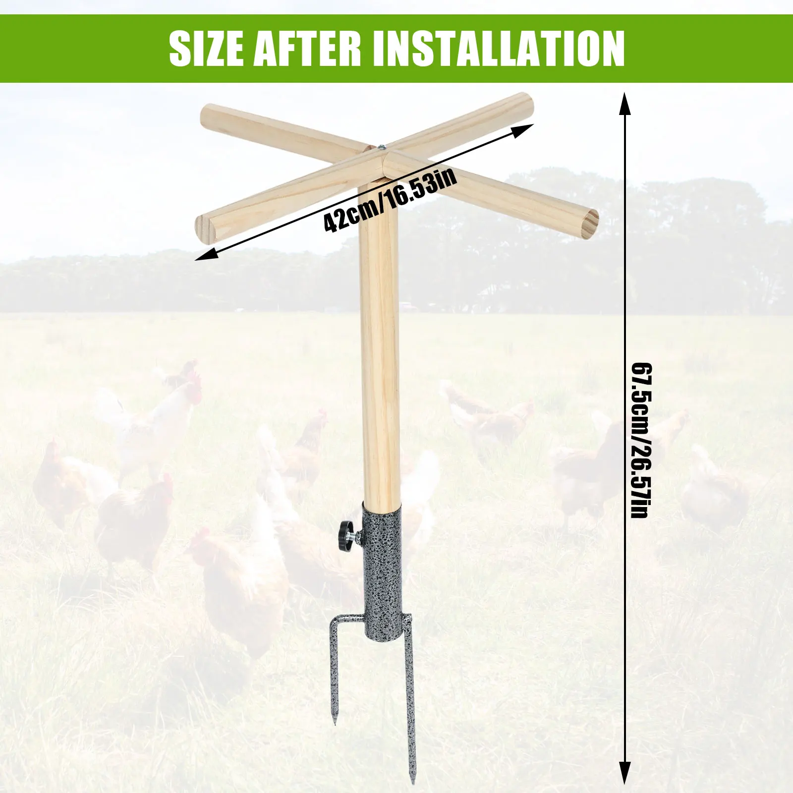 Wood Chicken Perch Outdoor Chicken Enrichment Toys with Metal Ground Plug Multifunctional Outdoor Bird Poultry Training Platform