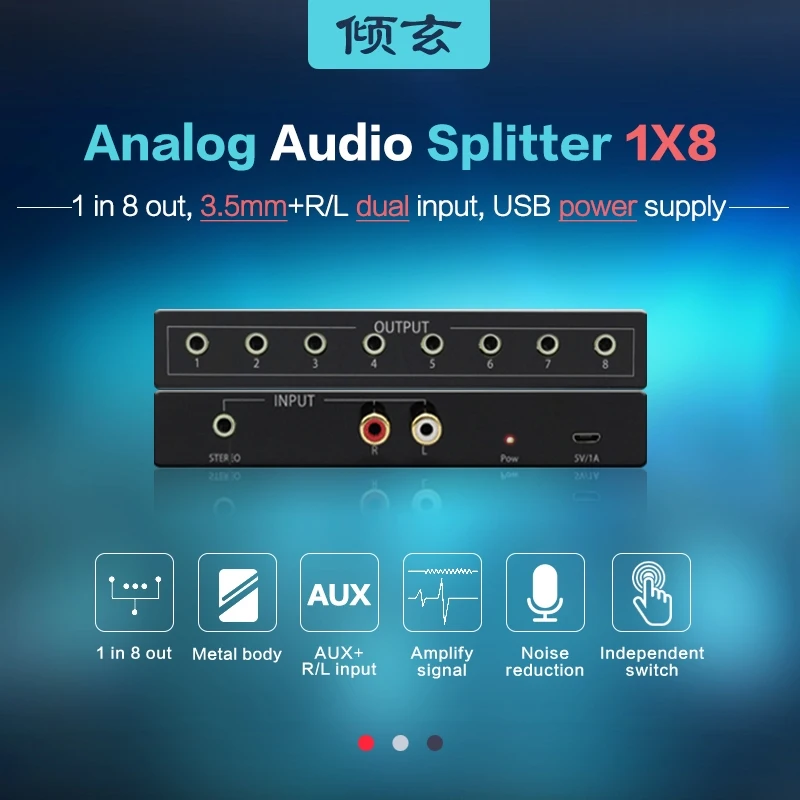 

3 5mm jack analog stereo audio socket mixer wired earphone adapter rca speaker Extender splitter 1 in 2 3 4 5 6 8 out switch