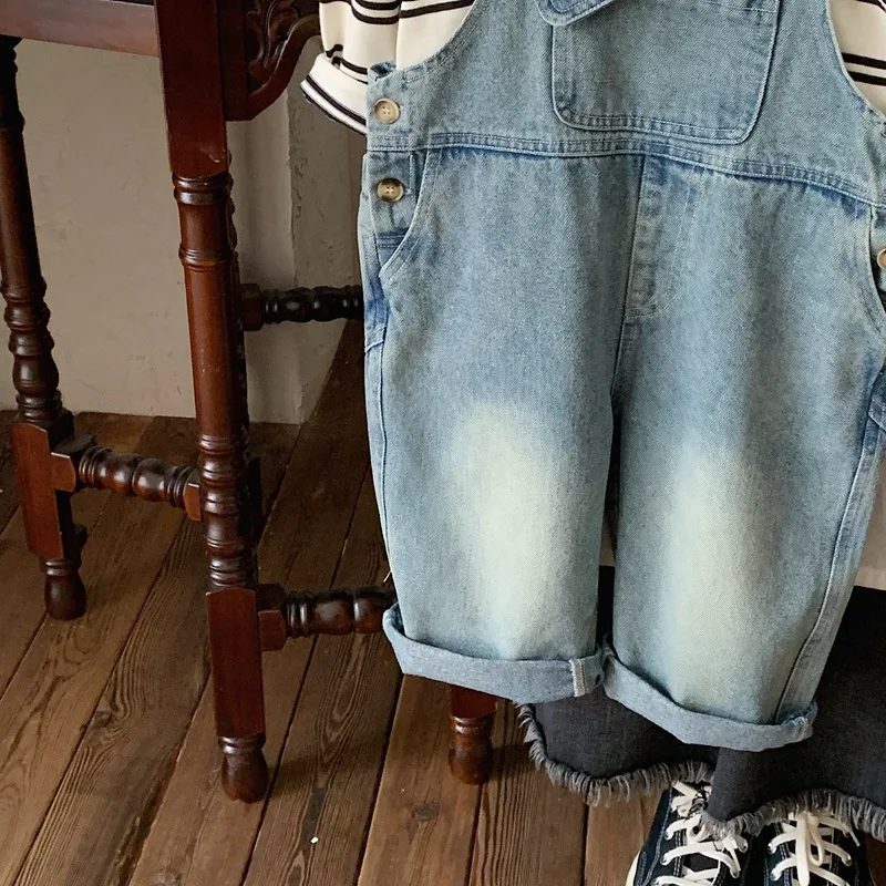 Overalls Children's Denim Strap Pants Spring Autumn Korean Girls' Casual Loose Suspender Trousers Boys' Pocket Jumpsuit