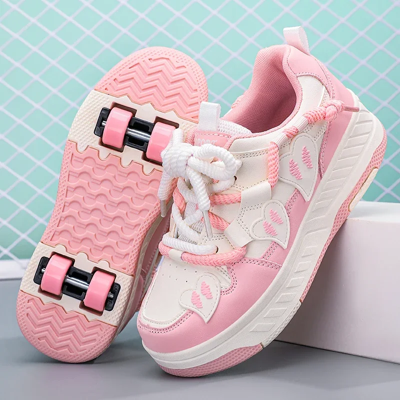 Kids Shoes Roller Skates Kids Roller Skate Shoes Children With 4 Wheels Rollerskates Fashion Girls Boys Outdoor Deformation Skating Shoes Sneakers Sports