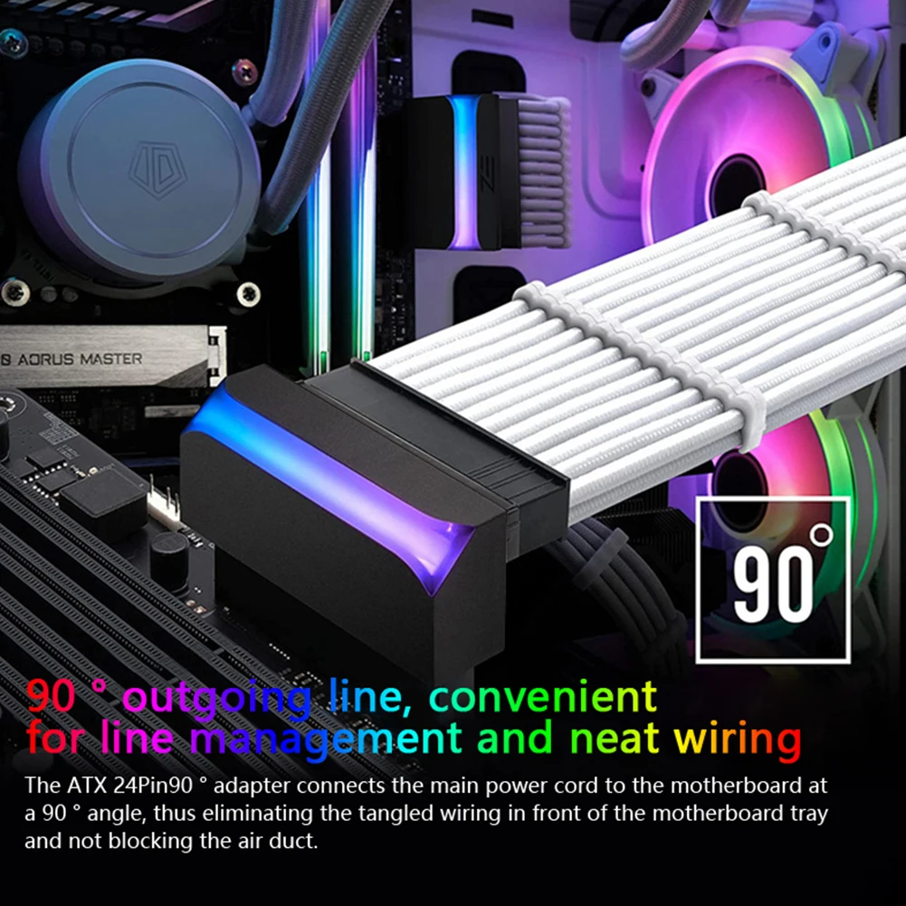 ARGB ATX 24 핀-90 도 전원 플러그 어댑터, 5V 메인 보드 마더 보드 전원 공급 장치 케이블 커넥터, DIY 장착 모듈러
