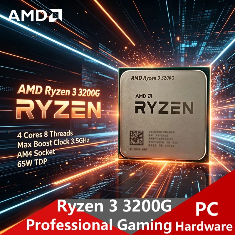 AMD Ryzen 3 3200G AM4 게이밍 CPU, 4코어 8스레드 4.0GHz 부스..