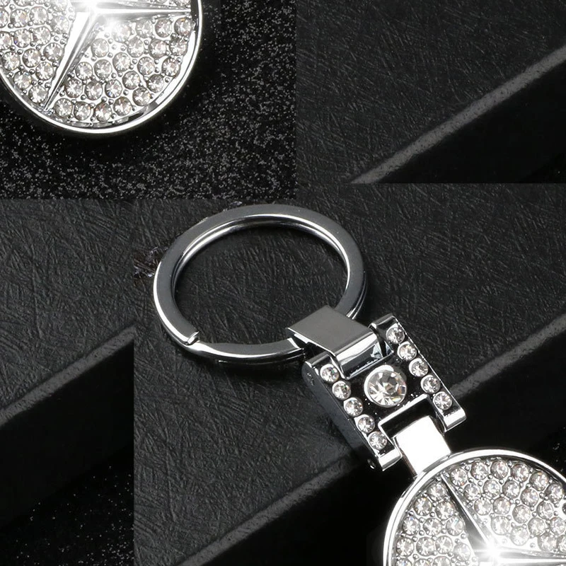 

Бриллиантовое кольцо для ключей, металлический Автомобильный логотип Keychian для Mercedes Benz W210 W168 W204 W205 W207 W176 CLK CLS GLE GLA E320 G500 S300 C300L