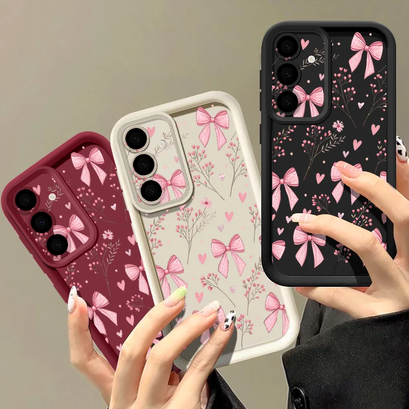 Chic Pink Bow Pattern Soft TPU Silicone Phone Case - Elegant and Stylish Back Cover