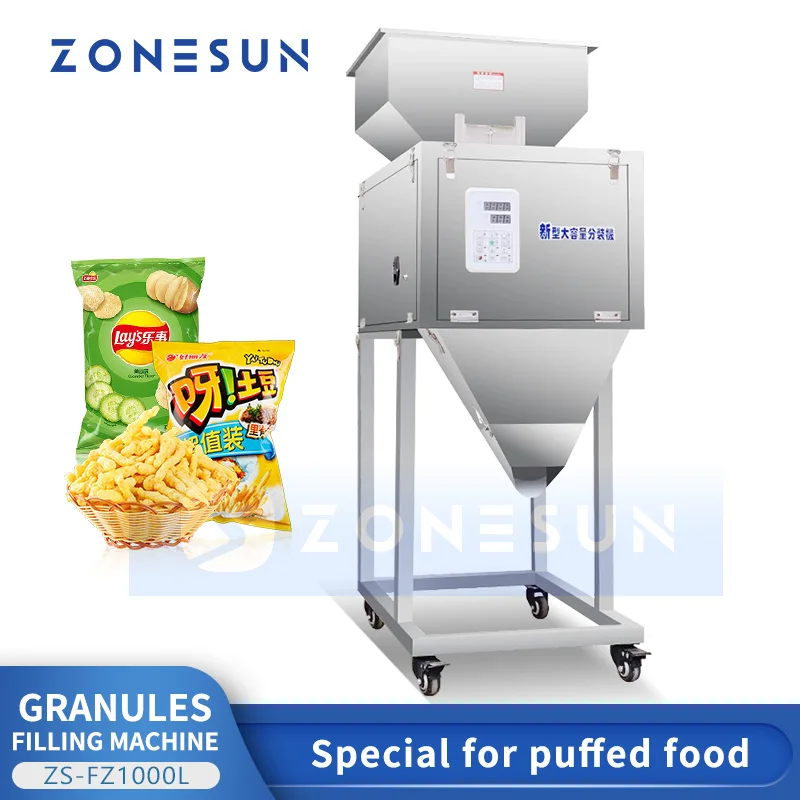 Zonesun Digital Control Particle Patatine Fritte Macchina Imballatrice Cheeze Puffs Snack Filler Packaging Weiger Equipment Zs-Fz1000L