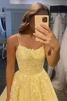 Tulle Spaghetti Straps Prom Dresses Long Lace Appliques Ball Gowns for Women - Image 5