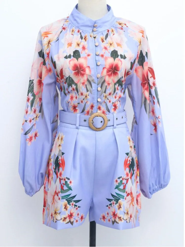 

Summer Luxury Print 2 Piece Sets For Womens Outfit Office Ladies Temperament Lantern Sleeve Top+wide Leg Shorts Sets 2024 Suits