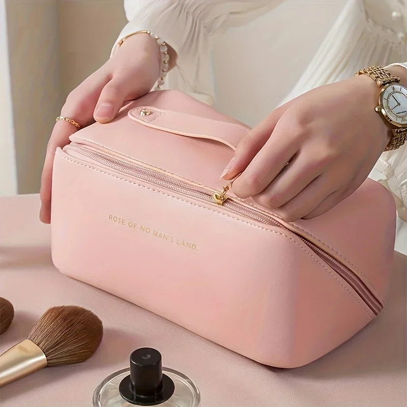 Cosmetic Bag Leather Large Capacity Travel Portable Women Makeup Case Waterproof Multifunctional Toiletry Organizer Storage