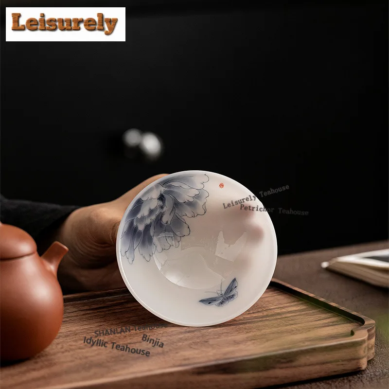 55ml Jade Porcelain Blue And White Douli Teacup Luxury Tea Bowl Set Of Cups Tea-tasting Personal Cup Jianzhan Master Cups Cafes