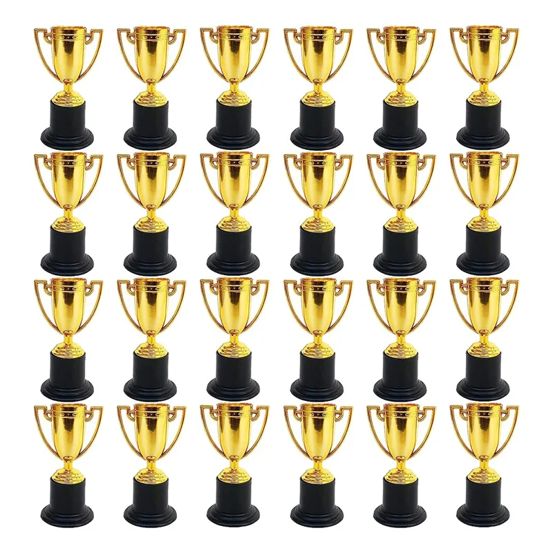 24 Pack Mini Trophy for Kids Awards Plastic Gold Award Trophy Cups for Party Favors Rewards Sports Competitions