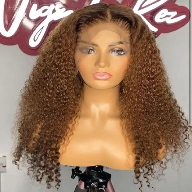 

Long Brown 180Density 26 inch Glueless Kinky Curly Lace Front Wig For Black Women BabyHair Preplucked Daily Middle Part