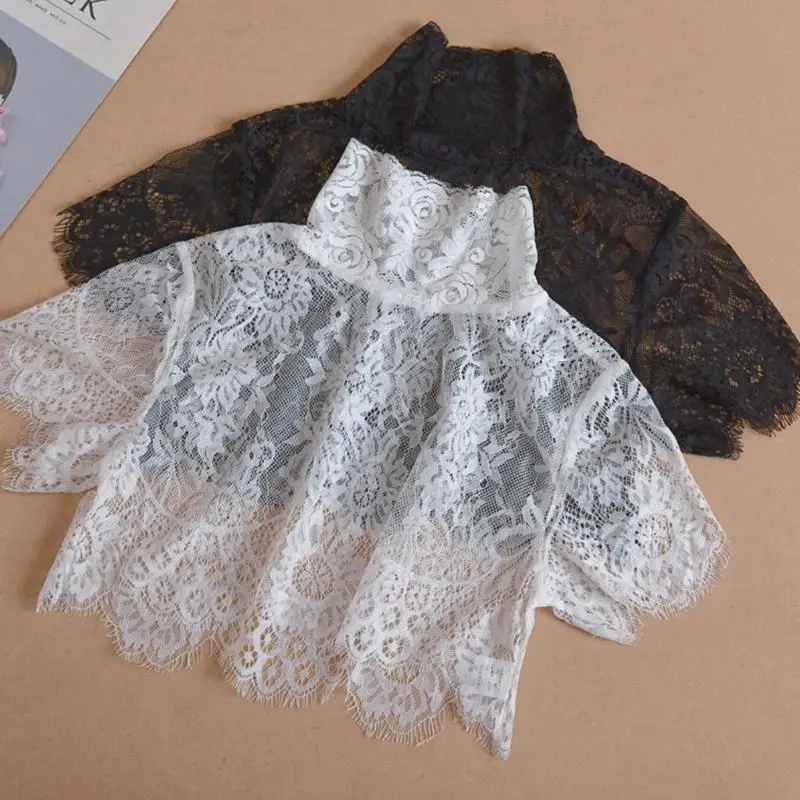 

Women Detachable Fake Collar Half Shirt Blouse Sweet Crochet Sheer Eyelash Floral Lace Wedding Dress Dickey Neck Cover