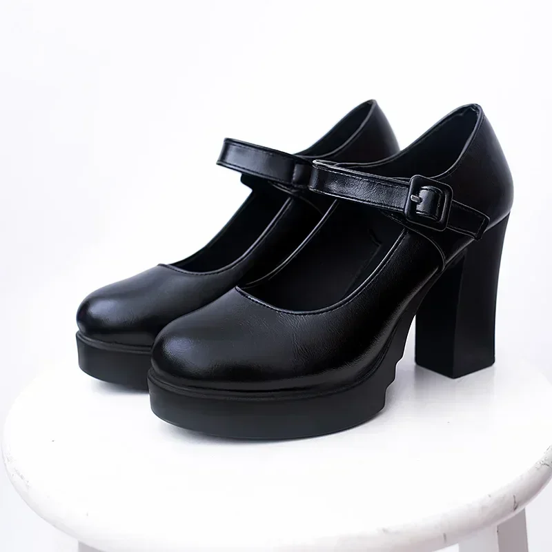 thumbnail image 1 of 2024 Zapatos de mujer Tacones altos Zapatos de mujer Suela gruesa de color sólido Nuevos zapatos de primavera con hebilla ligera Zapatos de mujer de punta redonda de color sólido, 1 of 5