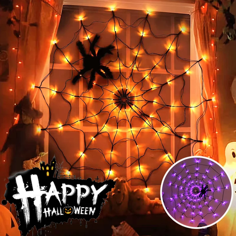 Décorations Halloween Fenêtre - Lot De 4 Silhouettes Lumineuses, Toile D'araignée