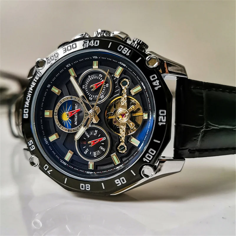 Men Wristwatch Automatic Mechanical Military Sport Tourbillon Stainless Steel Watch 518
