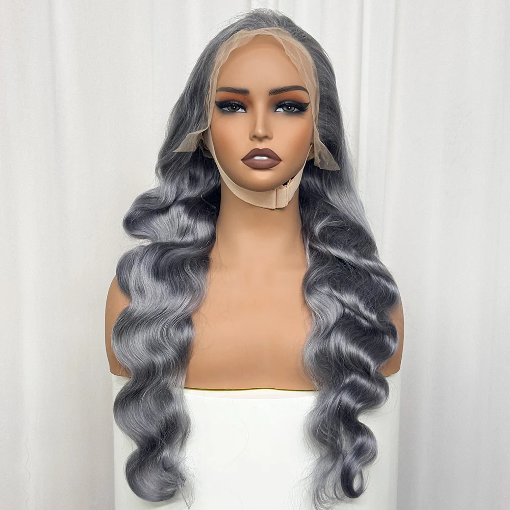 13x4 Transparent Lace Front Wigs Gray Color Body Wave Human Hair Wig 250% Density Human Hair Wigs For Black Women