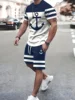 Mens Short Sets 2 Piece Outfits Anchor Print Cruise Outfits Tracksuits Athletic Shirt and Shorts Set for Men 1