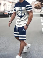 Mens Short Sets 2 Piece Outfits Anchor Print Cruise Outfits Tracksuits Athletic Shirt and Shorts Set for Men 1