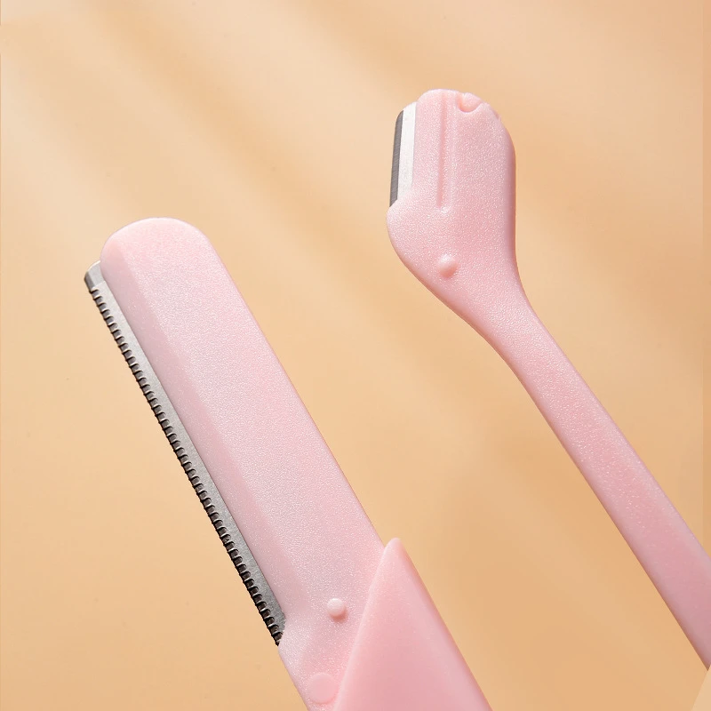 2Pcs/set Makeup Tools Eyebrow Trimmer Wide Narrow Mouth Big Small Blade Straight Angled Edge with Protective Cover for Veteran