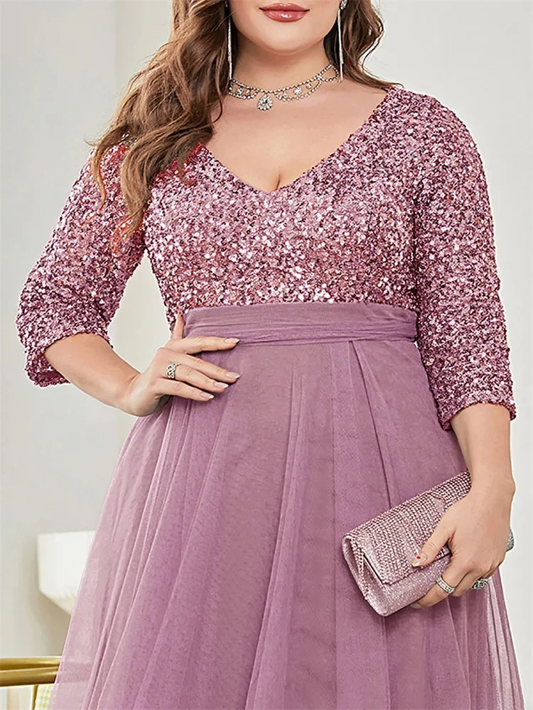 فستان سهرة فاخر مقاس كبير بطول الأرض ورقبة على شكل...