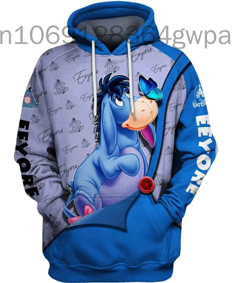 

Eeyore Winnie the Pooh Disney Unisex Cartoon Graphic 3D Hoodie Fashion Retro 3D Zipper Hoodie Disney Custom Name Hoodie