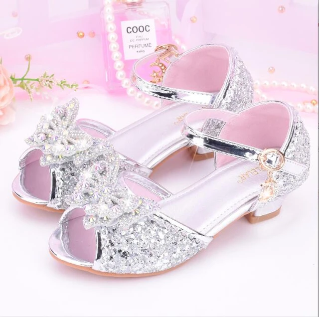 Zapatos de tacón alto para niños y niñas, sandalias de princesa con nudo de  mariposa, tacones altos para fiesta y boda - AliExpress