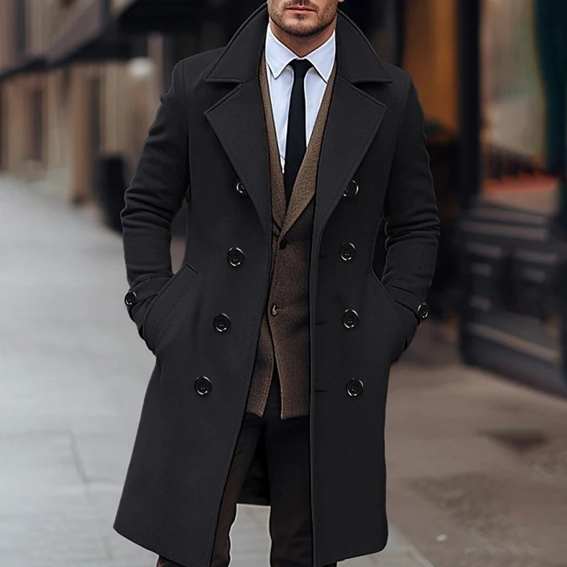 Classic Wool Blend Peacoat with Notched Lapel and Button Closure for Men s Winter Fashion Outerwear Warm Overcoat Coat