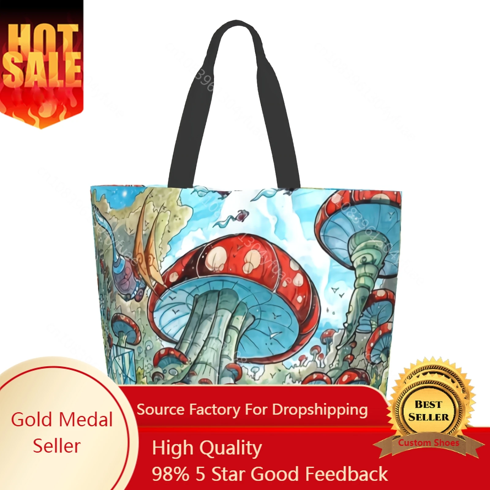 

Trippy Mushroom Fantasy Magic Psychedelic Mushroom Trip Art Canvas Tote Bag for Women Weekend Kitchen Grocery Bag