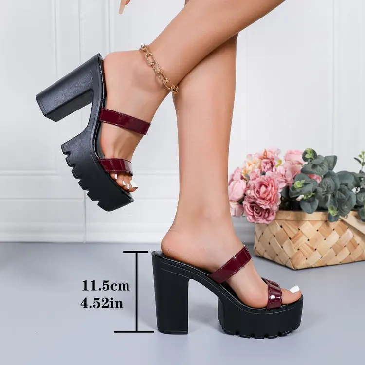 Women High-heel Slippers Summer Open Toe High-heeled Sandals High Quality Patent Leather Women High-heel Slipper Sandalias Mujer