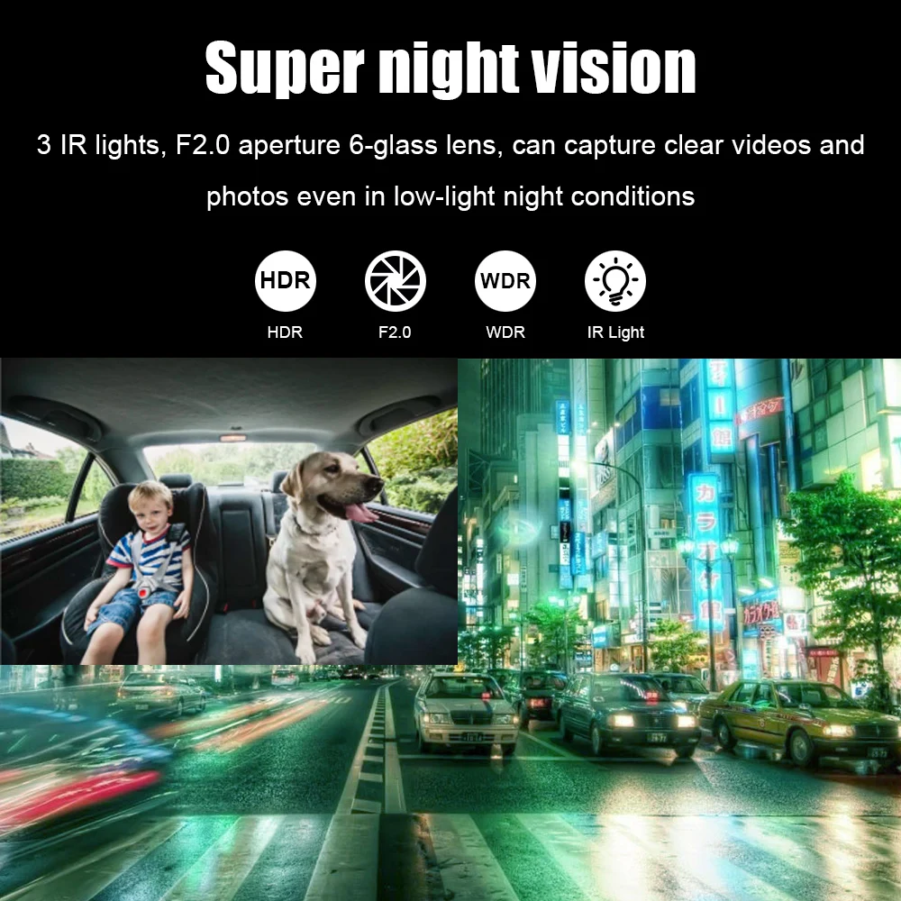 Cámara de visión trasera Interior DVR para coche, DashCam con 2 lentes, grabadora de vídeo de conducción, HD 1080P, pantalla de 3 pulgadas, accesorios IPS