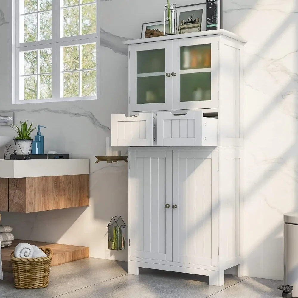 Floor Storage Cabinet, Freestanding Bathroom Cabinet, Tall Storage Organizer Cupboard for Kitchen Living Room 5