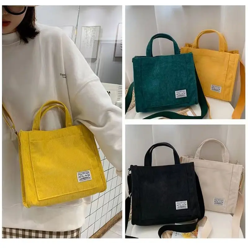 

1PC Casual Women Corduroy Zipper Shoulder Bag Small Cotton Canvas Handbag Tote Female Eco Crossbody Bag Vintage Messenger Bags