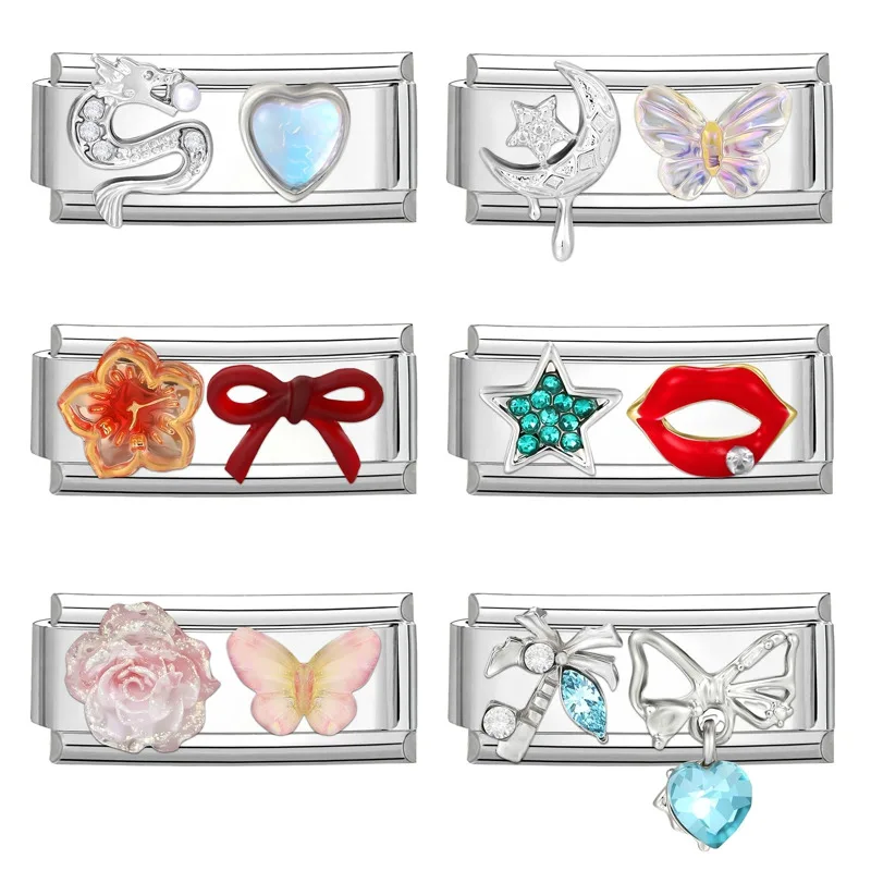Unique Shiny Zircon Rose Butterfly Star Bracelet Stainless Steel