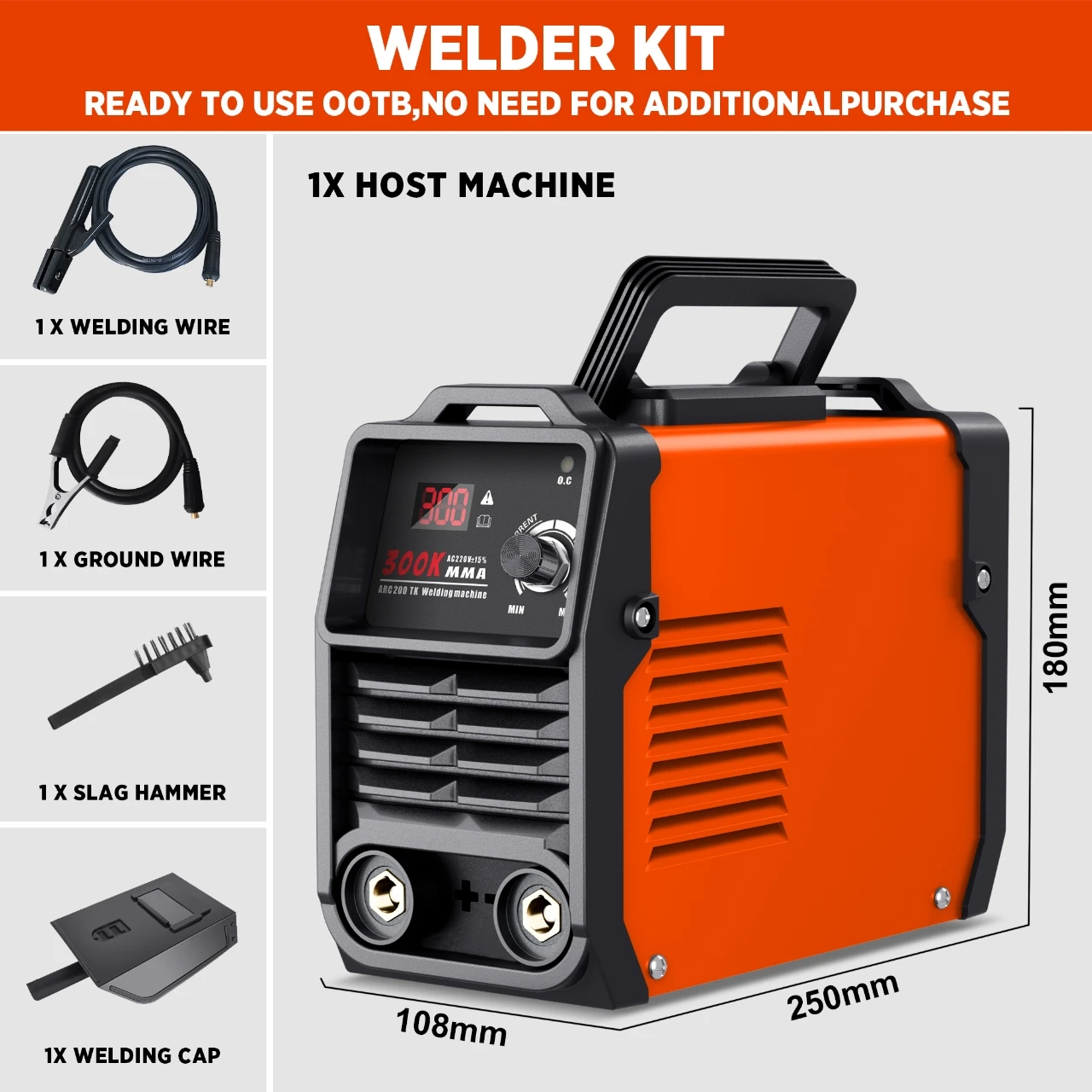 Portable Welding Machine 220V Digital Display LCD Hot Start 300A ARC Welder Machine With Electrode Holder Wire
