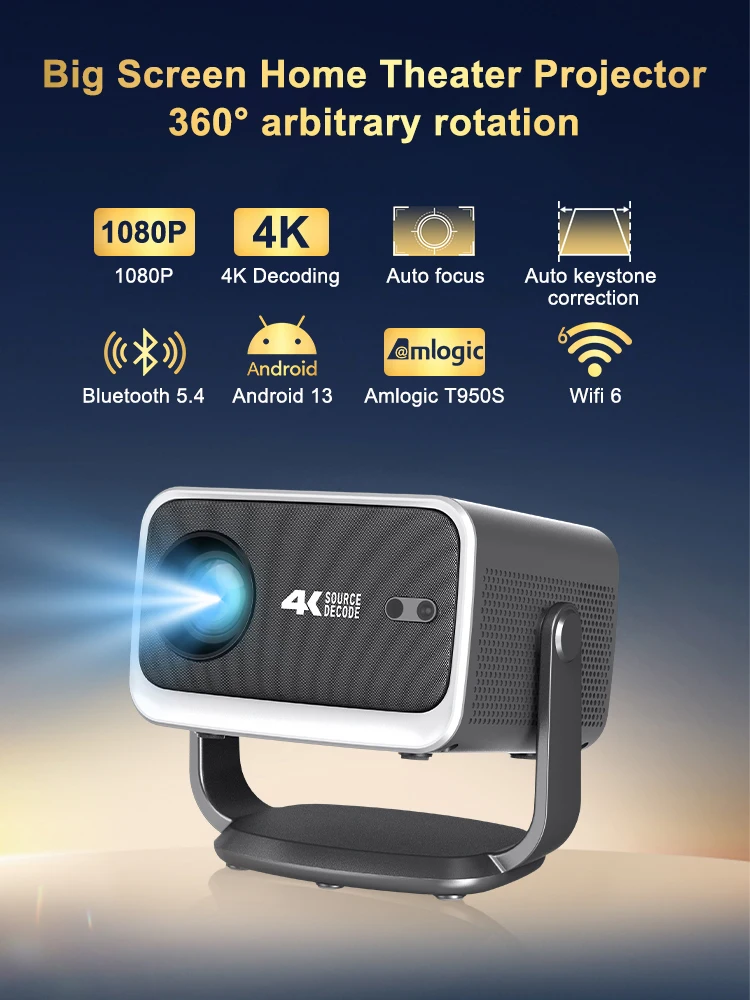 오리지널 스마트 비디오 프로젝터 500 안시 자동 초점 2GB+8GB 안드로이드 TV 12 프로젝터 WiFi6 MAX 4K 미니 휴대용 프로젝터