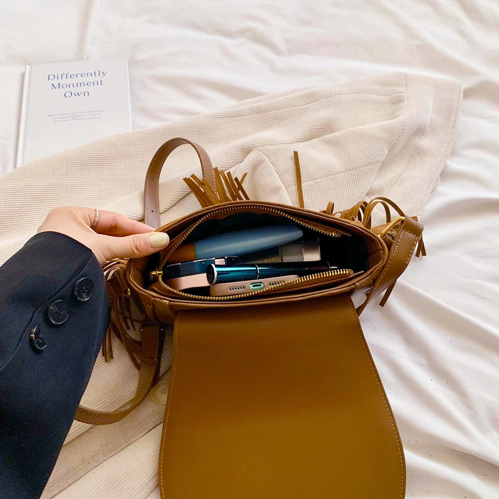 Suede Shoulder Bag Zipper Closure for Women