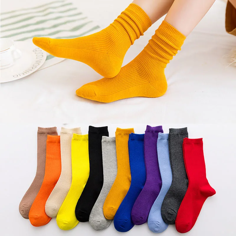 

New Color Harajuku Retro Women Lady Cotton Loose Socks Winter In Tube Korean Purple Blue Yellow Pink Cute japanese Socks