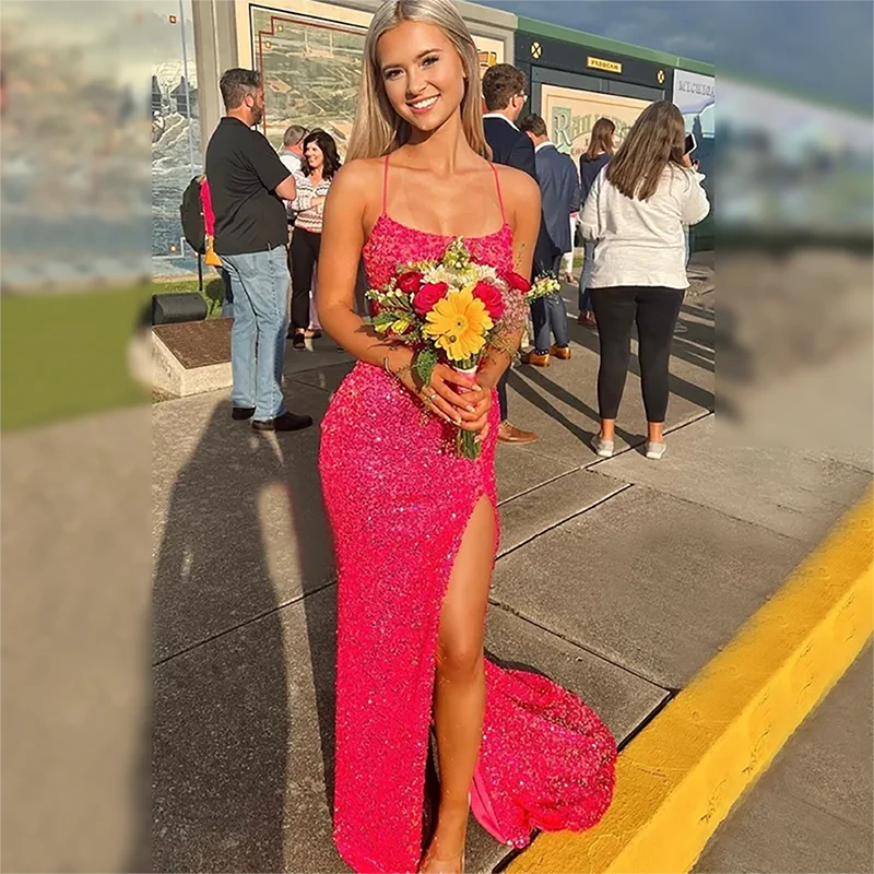 

Женское вечернее платье с блестками, синее платье до пола с воротником хомутом и шнуровкой сзади, платье для выпускного вечера