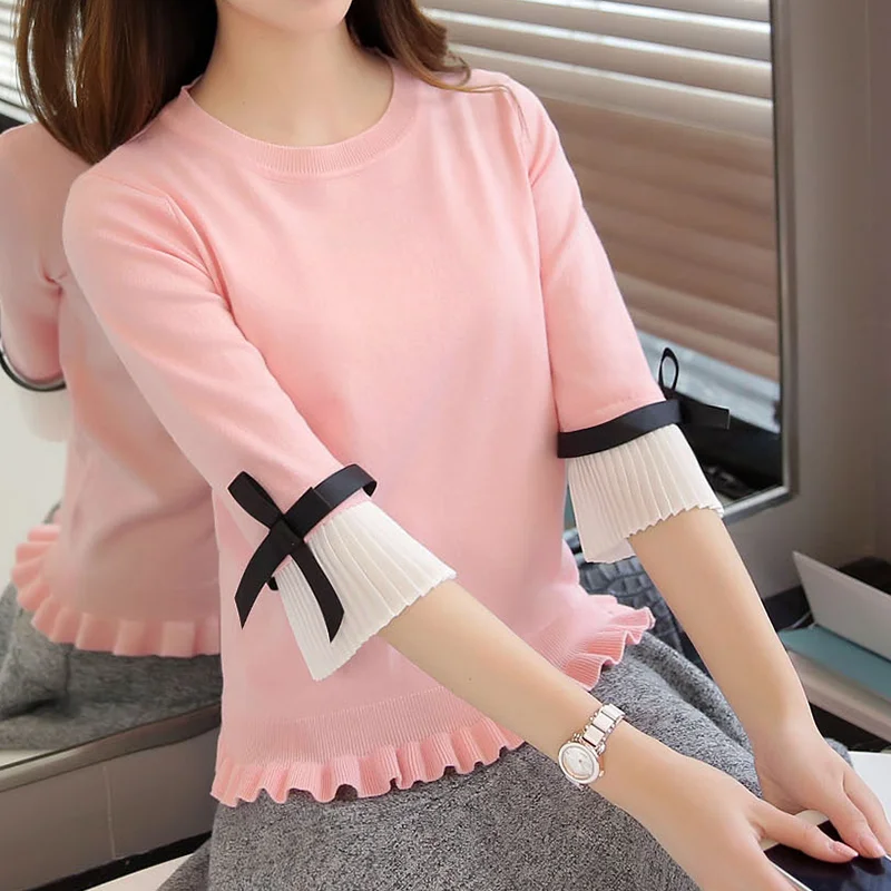 

Real Top Bamboo Fiber Standard Computer Knitted Belt Sweater Women Pullover Female Agaric Sets Chiffon Cute Sweater 100899
