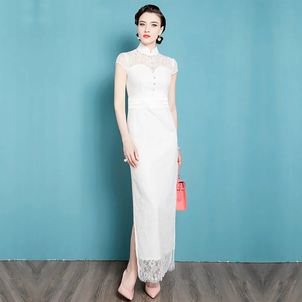 

High End Temperament Cheongsam Improved Version Dress Women'S Summer New Chinese Wedding Lace Dress