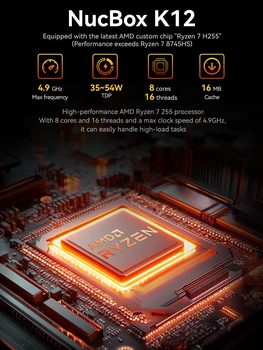 GMKtec K12 Mini PC AMD Ryzen™ 7 H 255 Dual DDR5 5600MT/s 3*SSD PCIe4.0 WiFi 6 BT 5.2 Dual 2.5G LAN OCulink Desktop Computer 2