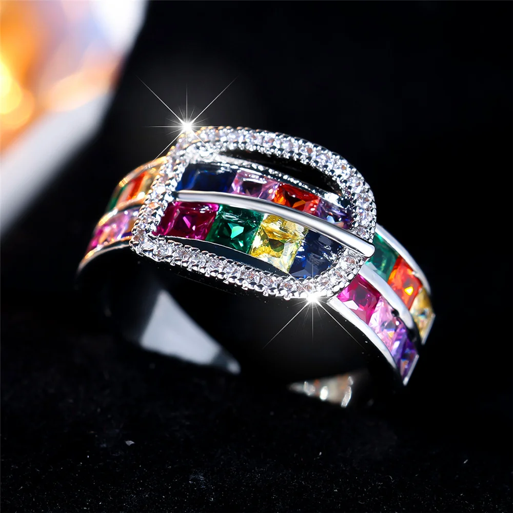 2025 Fashion Style Cute rainbow square artificial zirconium photos ladies wedding jewelry_voghion.com