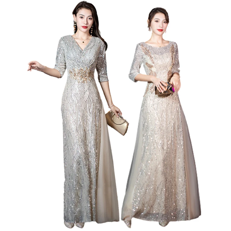 2024 New Birthday Prom Party Dress Fashion Banquet Elegant Celebrity Sequin Evening Dress Host Dignified And Atmospheric Dress luxury quality elegant round neck dress fashion women s side fork temperament dignified senior fishtail banquet evening dress