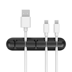 Silicone USB Cable Organizer and Desktop Tidy Management Clips (Black 5 hols)